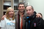 Grainne O'Connor, Volunteer, Liam Cullinane, and Galway United manager John Brennan at the launch of ACT for Meningitis at the House Hotel.