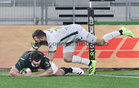Connacht v Montauban EPCR Challenge Cup game at Dexcom Stadium.<br />
Paul Boyle scoring Connacht's first try.<br />
Jerome Bosviel, Montauban