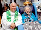 Rev John Hughes, OSA with Kitty Kelly, who celebrated her 104th Birthday at Unit 5 Merlin Park Hospital.