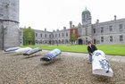 Dara McGee, Artistic director, Áras Éanna setting up a display of twenty one currachs in The Quadrangle at NUI Galway on Thursday.<br />
The exhibition is being hosted on the NUI Galway campus as part of Culture Night celebrations, showcasing works by artists John Behan, Jennifer Cunningham, Ger Sweeney and Áine Phillips.