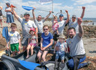 The Door Motion, Tuam, crew who were the winners of the first Salthill Village Raft Race in aid of Galway RNLI Lifeboat. Back row, from left: Declan Cosgrove, Isabel and Kenneth Scanlon and Alan Walsh,<br />
Front Row: Caoimhin, Jimmy  and Meabh Wynne, Kyri Ruane, Darren Cosgrove and Barry Ruane.