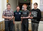 Pictured at the Barna Furbo United FC annual awards presentation at the Connemara Coast Hotel were Gerard Roche, Under 16 Most Dedicated Player, Noel O'Toole, coach, Ronan Devenish, Under 16 Most Improved Player, and Emil Hernon, Under 16 Player of the Year. 