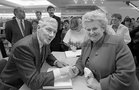 Gay Byrne meeting with members of the public while signing copies of his book 'The Time of My Life' in the Eason Bookshop in Shop Street in October 1989.