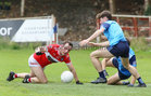 Clifden v St Brendan’s Intermediate Football Championship game at Pearse Stadium.<br />
John O’Brien, Clifden and Gerard McGuinness, St Brendan’s