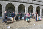 An exhibition of 21 currach sculptures, which opened on Culture Night, are on display in the Quadrangle at NUI Galway. The exhibition of the bespoke painted currachs, commissioned to celebrate 21 years of Árus Éanna, the Inis Óirr Arts Centre on The Aran Islands, was hosted by NUI Galway. Pictured with some of the sculptures are, from left: Ciarán Ó hOgartaigh, President of NUI Galway, and artists Dara Mc Gee, Dolores Lyne, John Behan, Jay Murphy, Jennifer Cunningham, Tim Acheson, Seán Ó Flaithearta and his son Coil and Deirdre McKenna.